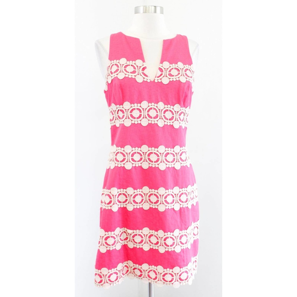 Lilly Pulitzer Augusta Anchor Print Jacquard Lace Trim Shift Dress Size 4 Pink